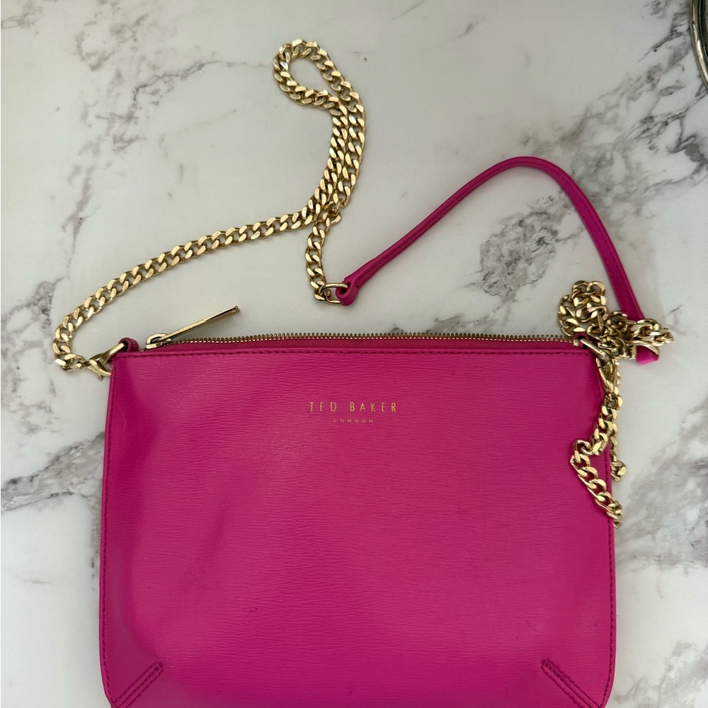 NWOT Ted Baker Fuchsia Crossbody Bag with Gold Chain